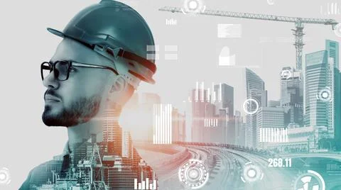 Future building construction and inventive engineering project Foto stock