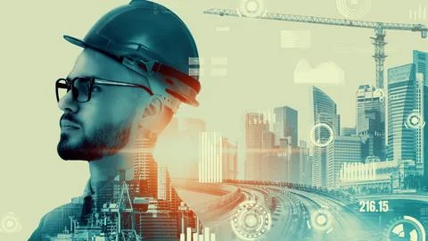 Future building construction and inventive engineering project Foto stock