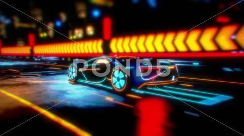 Future car going on the road 4k animation Stock Illustrationen