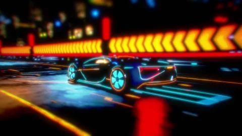 Future car going on the road 4k animation Stock Illustration