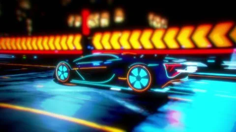 Future car going on the road 4k animation Stock Illustration