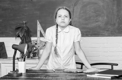 Future career. back to school. small child in classroom. small girl study with Stock Photos