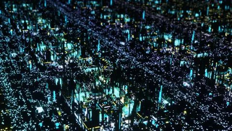 Future city. 3D abstract composition that looks like a night city stylized as Stock Illustration