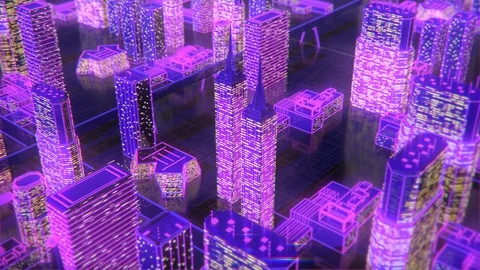 Future city animation neon background bu... | Stock Video | Pond5