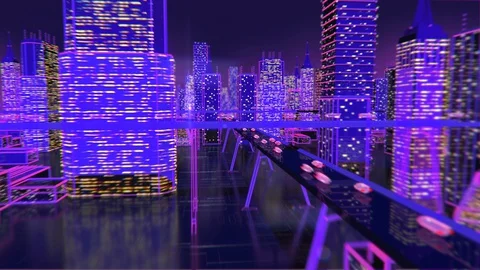 Future city animation neon background buildings lights Stock Footage 128970926