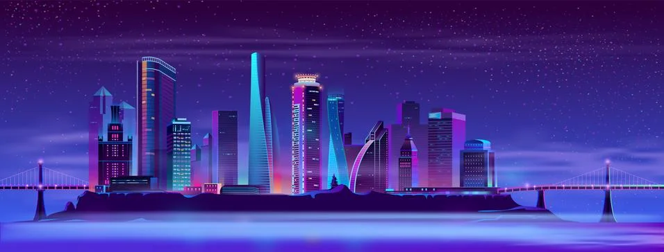 Future city on artificial island vector background Stock Illustration