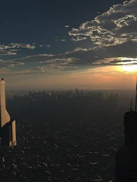 Future City at Dusk Stock-Illustration