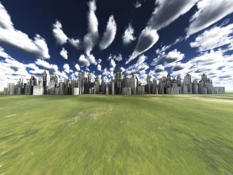 Future City in grassland Stock Illustration