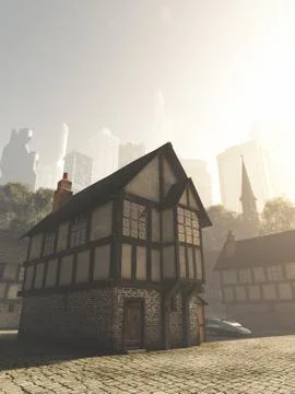 Future City from Inside the Old Town Stock Illustration
