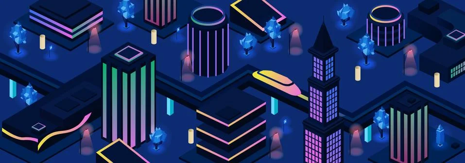 Future city night streets vector background Stock Illustration