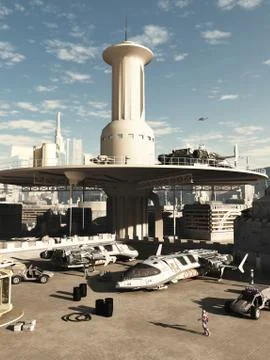 Future City Spaceport Illustrazione stock