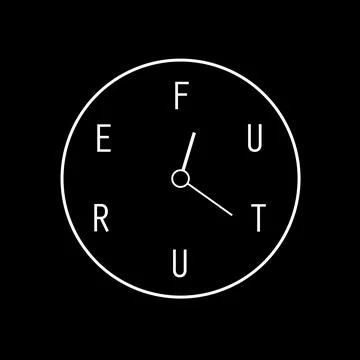 Future clock dial - cock face with letters. Minimalist simple black and white Stock Illustration
