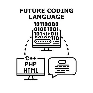 Future coding language developing new programming systems Stockillustratie