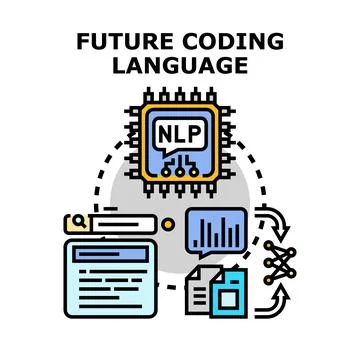 Future coding language development with natural language processing technolog 스톡 일러스트