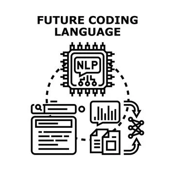 Future coding language development with natural language processing technolog Stockillustratie