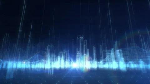 Future collection fly city space abstract infographics wireframe buildings Stock Footage