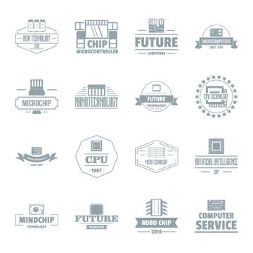 Future computer logo icons set, simple style Illustrazione stock
