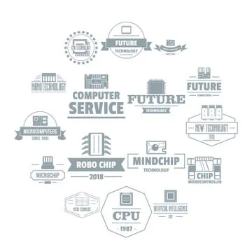 Future computer logo icons set, simple style Illustrazione stock