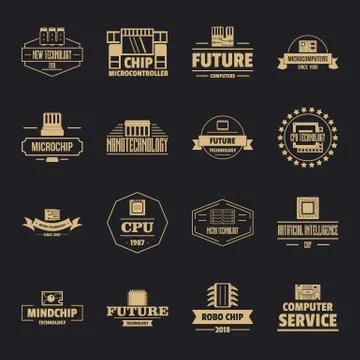Future computer logo icons set, simple style Illustrazione stock