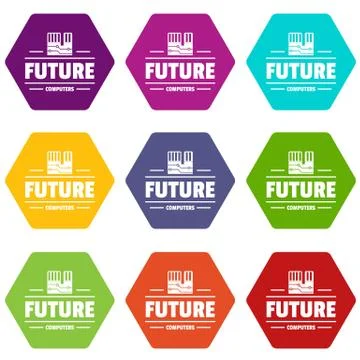 Future computers icons set 9 vector Stock Illustration