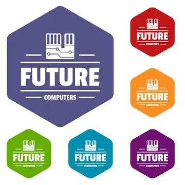 Future computers icons vector hexahedron Stock Illustration