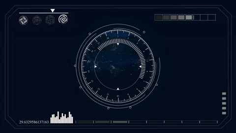 Future concept virtual touch user interface HUD with planet, graphs, Infographic Stock Footage 84962154