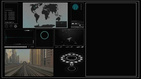Future concept virtual touch user interface HUD with a world map, graphs Video stock 85303919