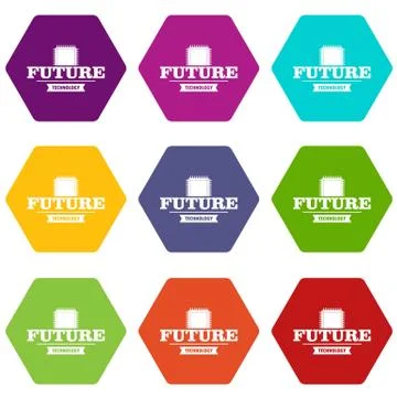 Future cpu icons set 9 vector Stock Illustration