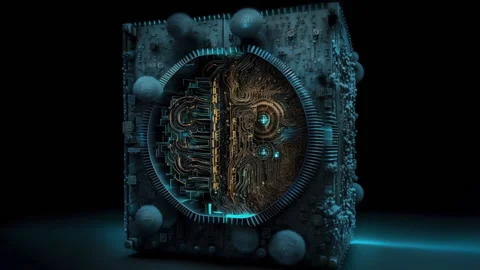 The Future of Currency: 3D Digital Block Illustration with Computer Components, Stock Footage 233700809