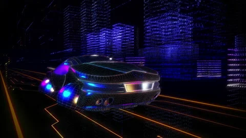 Future Cyber Car Materializes In Online Cyber City With Binary Code Lines Stock Footage 229921571