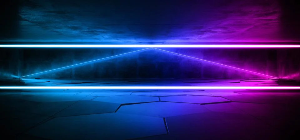 Future Dark Sci Fi Underground Neon Glowing Laser Blue Purple Lights  Garage  Illustrazione stock