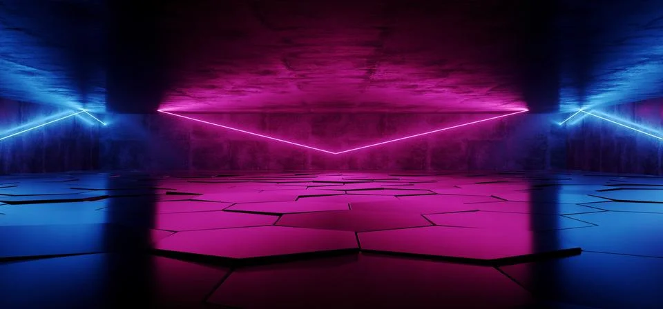 Future Dark Sci Fi Underground Neon Glowing Laser Blue Purple Lights  Garage  Illustrazione stock