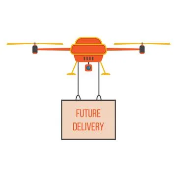 Future delivery with red and yellow quadrocopter Stock Illustration