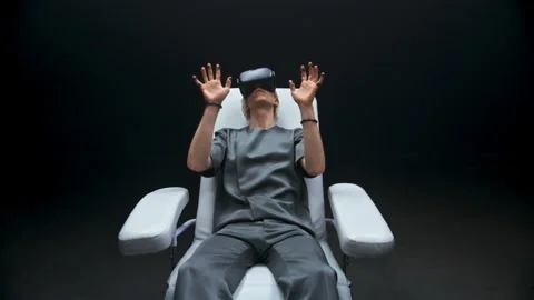 Future device hipster sensor gloves playing metaverse. Man exploring cyberspace Stock Footage 212003421