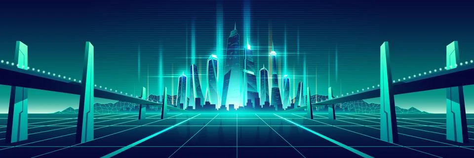 Future digital world virtual metropolis Stock-Illustration