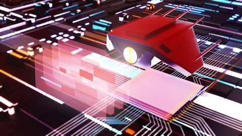 The future of drone technology sci-fi cyber hacker,cyber future concept, 3D r Stock Illustration