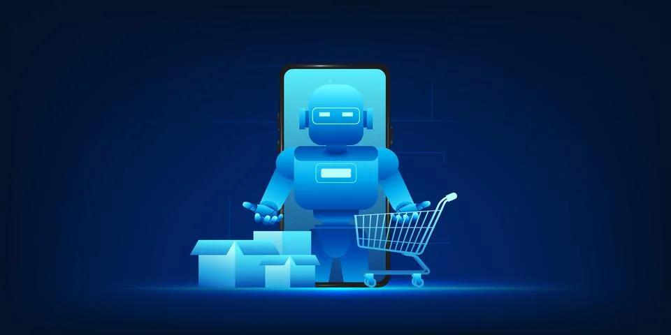 Future of E Commerce Artificial intelligence technology plays a role in hel.. Stockillustratie