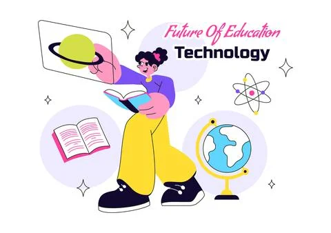 Future of Education Technology Vector Illustration Featuring Modern Digital.. Stock Illustration