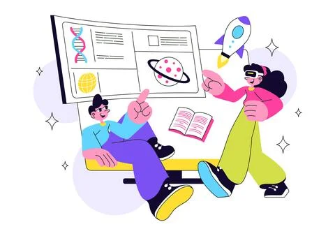 Future of Education Technology Vector Illustration Featuring Modern Digital.. Stock Illustration