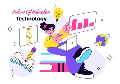 Future of Education Technology Vector Illustration Featuring Modern Digital.. Stock Illustration