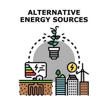 Future energy sources developing global sustainable solutions Stock Illustration