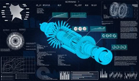 Future engineering.HUD UI. Vector illustration jet engine 3D Stock Illustration