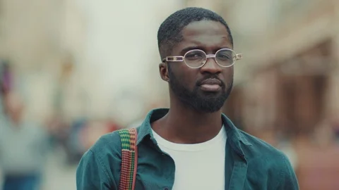 Future. Face Detection. Face ID. 3D Identification of Handsome Smiling African Stock Footage 125051439