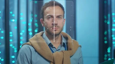 Future. Face Detection. Face ID. Biometric 3D Data Identification of IT Server Stock Photos