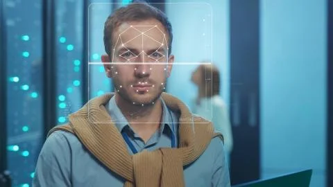 Future. Face Detection. Face ID. Biometric 3D Data Identification of IT Server Stock Photos