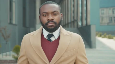 Future. Face Detection. Portrait of Fired Afro-American Businessman with Stock Footage 131176575