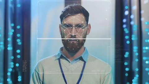 Future. Face ID. High Tech Biometric Facial Recognition. Technological 3D Face Foto stock
