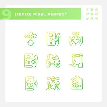 Future farming gradient linear vector icons set Stock Illustration