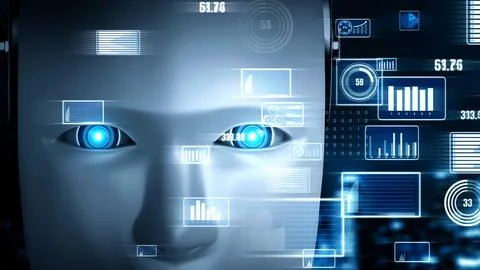 Future financial technology controll by AI robot huminoid uses machine learning イラスト素材