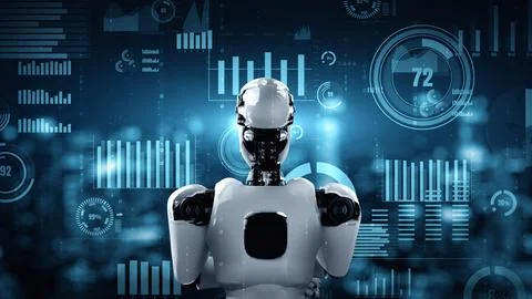 Future financial technology controll by AI robot huminoid uses machine learning Stock Illustration